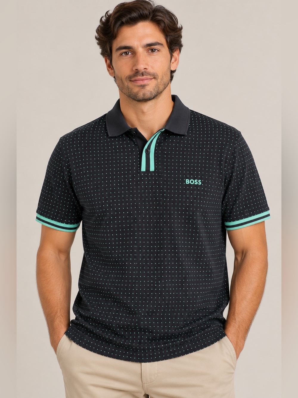 Boss Black Polo with Mint Contrast Trim